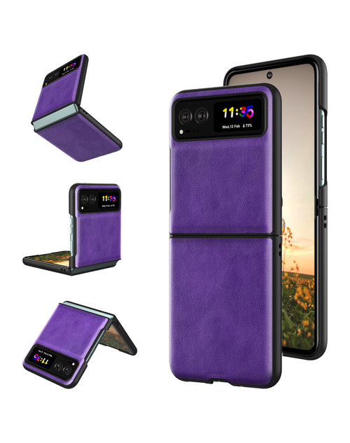 Cresee Case for Motorola Razr 2023 (Not Fit Razr+) PU Vegan Leather Back & Hard PC Bumper Phone Case for Moto Razr 2023 - Purple