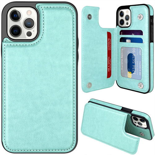 MMHUO for iPhone 12 Case/iPhone 12 Pro Case Wallet Magnetic Back Flip Case for iPhone 12/iPhone 12 Pro Case for Women with Card Holder Protective Case Phone Case for iPhone 12/iPhone 12 Pro,Mint
