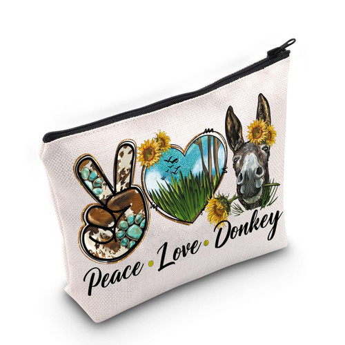 LEVLO Funny Donkey With Sunflower Cosmetic Make Up Bag Gift For Donkey Lover Peace Love Donkey Make Up Zipper Pouch Bag Donkey Merch (Peace Donkey)