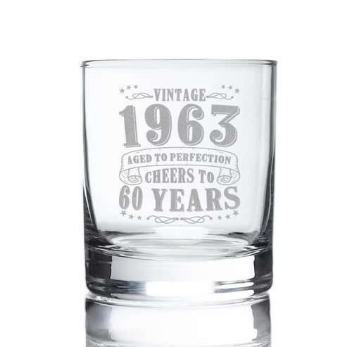 JohnPartners993 60th Birthday Aged To Perfection - Vintage 1963 Engraved Whiskey Glass - 1963 60th Birthday Gifts For Men - Vintage Whiskey Glasses Bourbon Scotch Glasses - Present Ideas For Him