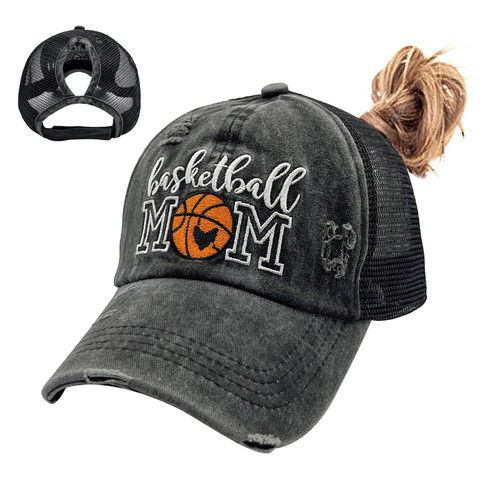 Waldeal Basketball Mom Embroidered Trucker Hat for Mama, Adjustable Distressed Messy Bun Ponytail Baseball Cap for Women Waldeal Basketball Mom Embroidered Trucker Hat for Mama, Adjustable Distressed Messy Bun Ponytail Baseball Cap for Women