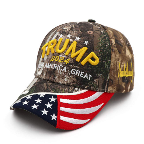 Trump 2024 Hat Keep America Great Donald Trump Hat Embroidery MAGA KAG Slogan Hat and American Flag Adjustable Baseball Cap (Camo-002)