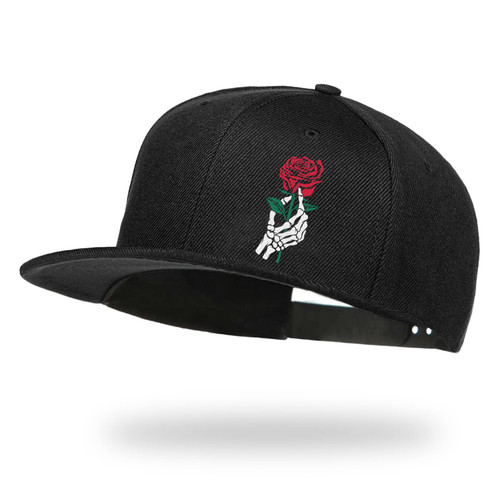 Rose Skull Skeleton Snapback Hats for Men, Flat Bill Hats for Men, Adjustable Mens Snapback Hats, Black Snapback Flat Brim Hats for Men