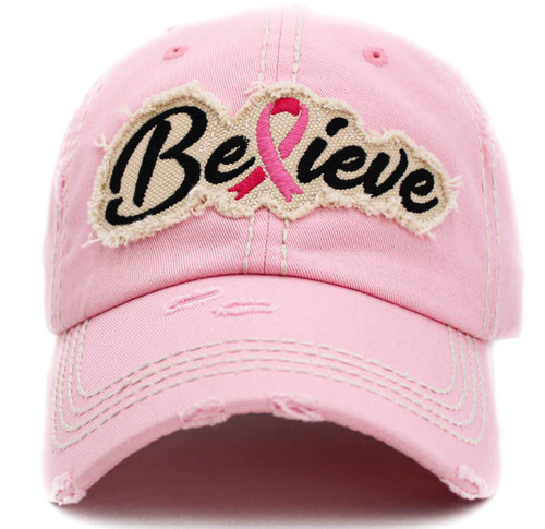 KBV-1388 PNK Pink Ribbon Breast Cancer Awareness Fight Hope Vintage Baseball Cap Hat Women Cotton Adjustable