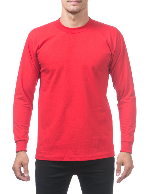 Pro Club Men's Heavyweight Cotton Long Sleeve Crew Neck T-Shirt, 3X-Large, Red