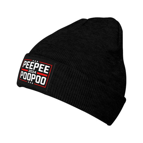 YVNUM PeePee PooPoo 2024 Beanie for Unisex,Slouchy Knit Skull Cap Warm Winter Hat Cuffed Plain Hat Black