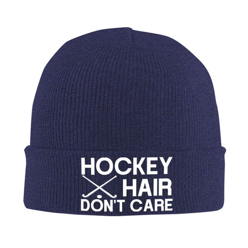 YVNUM Slouchy Beanie for Unisex,Hockey Hair Don't Care Knit Skull Cap Warm Winter Hat Cuffed Plain Hat Navy Blue