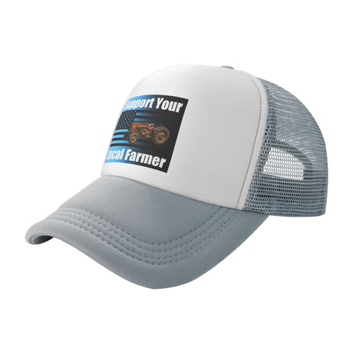 YVNUM Unisex Baseball Caps Adjustable Support Your Local Farmer Mesh Trucker Cap Low Profile Dad Hat Gray