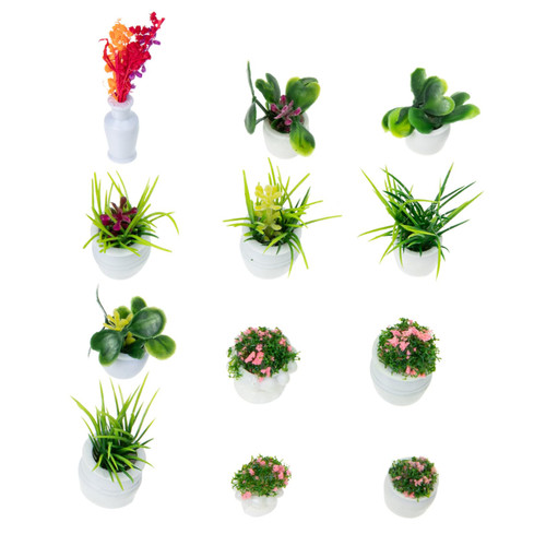 VINTORKY 12pcs Mini Plant Model Mini Garden Plant Bonsai Model Tiny Plants Miniature Flower Tiny Flower Pots Plants in Pots Miniature Plant Pots Ornament Potted Plant Accessories PVC