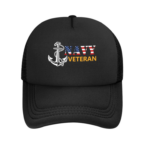 YvoneDBrownn Navy Veteran Baseball Cap for Men Women Adjustable Mesh Trucker Hat Black