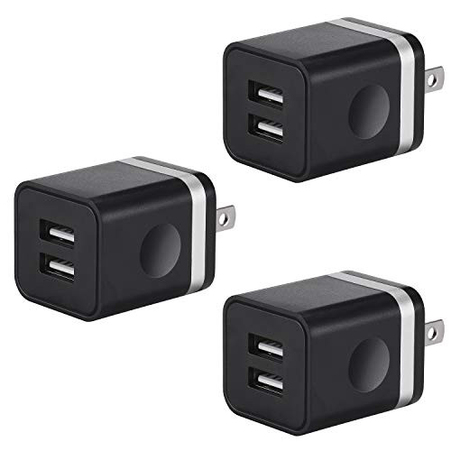 USB Charger Plug, Wall Charger LEEKOTECH 3-Pack 2.1Amps Dual Port USB Power Adapter Charging Block Cube Compatible with Phone Xs/Xs Max/XR/X/8/7/6S/6 Plus, Samsung, LG, Moto, Kindle, Android and More