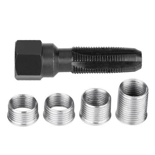 Carbon Steel Spark Plug Rethread Tools, Keenso Thread Insert Spark Plug Rethreader with 4 Spark Plug Inserts for 14mm Sparking Plugs Repair