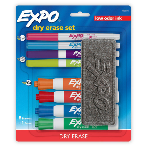 EXPO Dry Erase Markers, Assorted Tip, 8ct With Eraser - Multicolor Ink