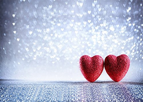 Leowefowa 7X5FT Vinyl Valentine's Day Backdrop Red Hearts Bokeh Halos Glitter Heart Romantic Wallpaper Wedding Photography Background Sweet Girls Lover Party Decoration Photo Studio Props