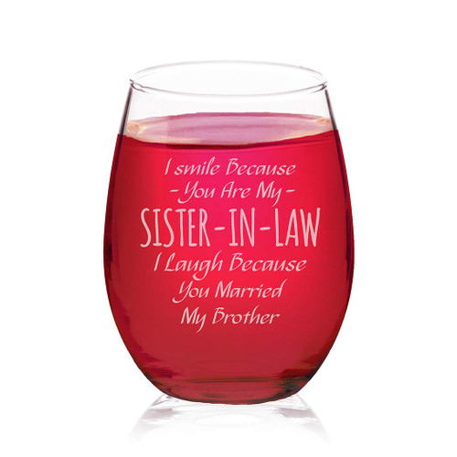 Veracco I Smile Because You Are My Sister-In-Law, I Laugh Because You Married My Brother - Stemless Wine Glass - Funny Birthday Gifts For Her (Clear, Glass) Veracco I Smile Because You Are My Sister-In-Law, I Laugh Because You Married My Brother - Stemless Wine Glass - Funny Birthday Gifts For Her (Clear, Glass)