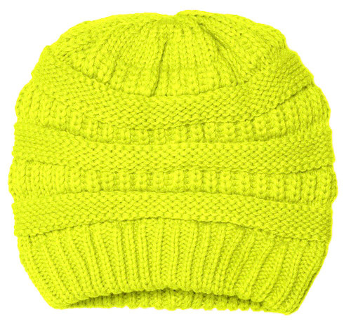 Gravity Threads Thick Knit Soft Stretch Beanie Cap - Neon Yellow