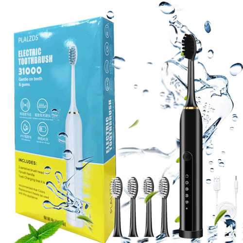 Fufafayo Electric Toothbrush, Electric Toothbrush with 4 Brush Heads, 6 Cleaning Modes, Rechargeable Toothbrush Smart 20-Speed Timer Electric Toothbrush Ipx7 Electric Toothbrush for Adults