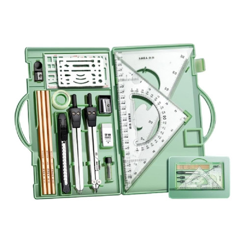 YOOYEH Geometry Set with Swing Arm Protractor Divider Set Squares Drawing Square Compasses and Protractor 18Piece Set Math Compass and Protractors Set Geometry Tool-kit Metal