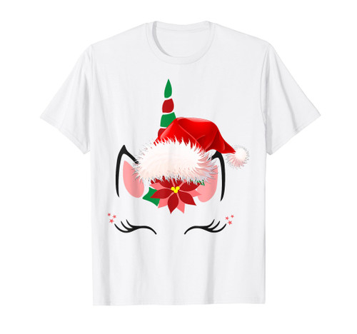 Unicorn Face Santa Hat Christmas Funny Gifts Kids Girl Women T-Shirt Unicorn Face Santa Hat Christmas Funny Gifts Kids Girl Women T-Shirt