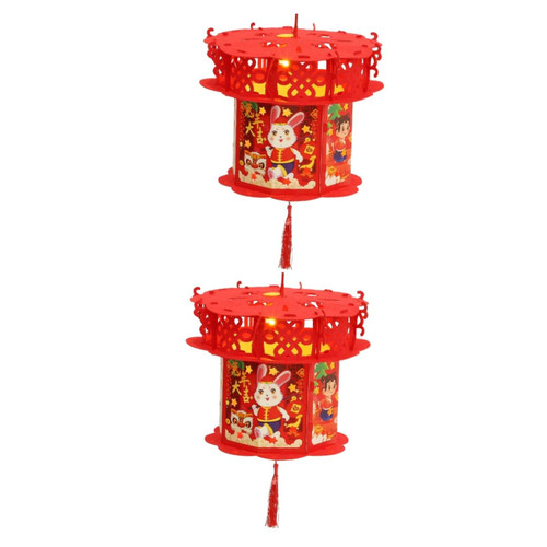 BESTOYARD 2pcs Portable Luminous Lantern Spring Chinese Traditional Lanterns Lunar New Year Ornaments New Year Hanging Decor Chinese New Year Lanterns Self Made Colored Lights Child Abs
