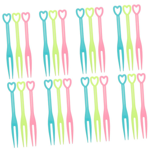 FUOYLOO 500pcs Heart Food Picks Fruit Forks with Holder Appetizers Forks Appetizer Picks Fruit Picks Mini Cake Forks Cake Decoration Household Appetizer Forks Child Love Plastic Snack Fork
