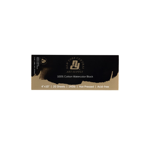 New York Central 100% Cotton Watercolor Paper Blocks - Hot Press Acid-Free Premium Watercolor Paper for Artists, Painting, Water Media, Professionals, & More! - 4x10"