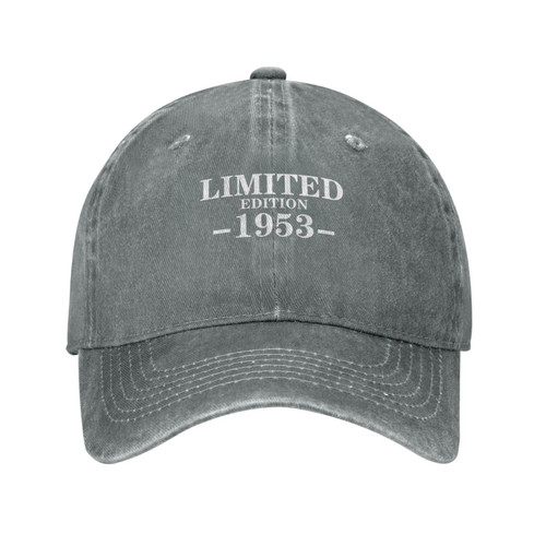 Limited Edition 1953 Hat, 70th Birthday Decorations Gifts, Adjustable Cotton Baseball Cap for Women Men(Grey)