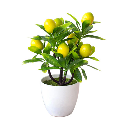 GWOKWAI Artificial Lemon Tree Fake Lemon Tree Bonsai Lemon Plant Artificial Mini Potted Plants Plants Desk Decoration for Home Office