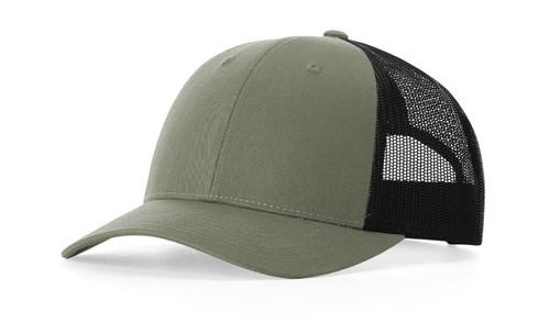 Richardson 115 Low-Profile Classic Trucker Adjustable Snapback Hat| Mesh Back Cap (Loden/Black)