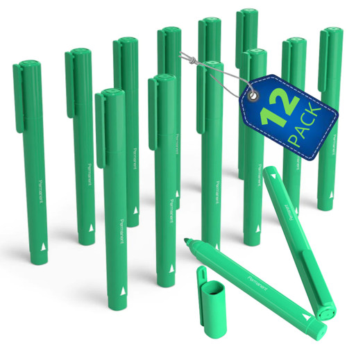 1InTheOffice Green Permanent Marker, Pen Permanent Markers, Fine Tip Markers, Green Color, 12 Pack