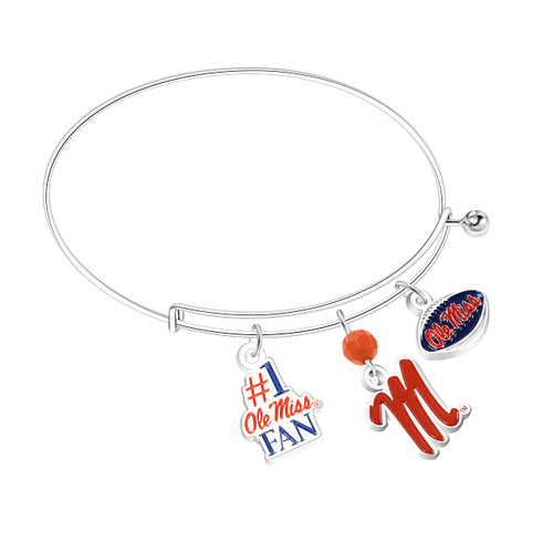 Match-Up Promotions NCAA Mississippi Ole Miss Rebels Three Charm Logo Bangle Bracelet