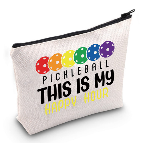 JXGZSO Pickleball This Is My Happy Hour/Is My Game Pickleball Cosmetic Bag Pickleball Player Makeup Bag Pickleball Lover Gift (My Happy Hour BAG)