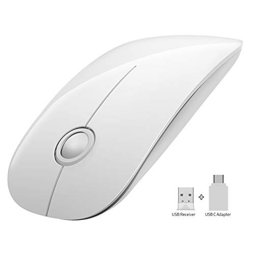 Wireless Mouse, Vive Comb 2.4G Slim Portable Computer Mice with Nano USB Receiver and Type-C Adapter for Notebook, PC, Laptop, Computer, MacBook-White