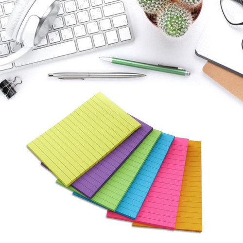 6Pcs Colored Sticky Notes Wide Lined Sticky Notes Pads 4x6inch Pocket Memo Pad Self-ashesive Note Papers 50 Sheets/Pad Sticky Notes With Lines Sticky Notes For Books Cute Sticky Notes 3x3 Sticky Notes