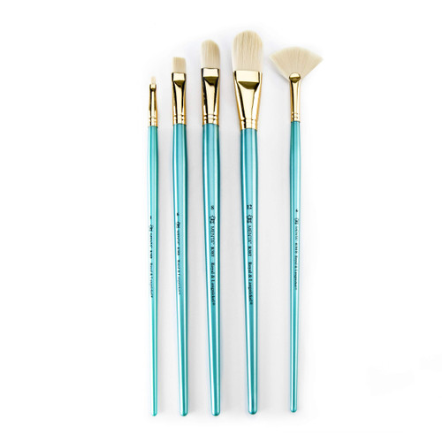 Royal & Langnickel Menta, 5pc Long Handle Filbert Variety Brush Set for Acrylic & Oil Paints, Includes - Filbert, Bright, & Fan Brushes