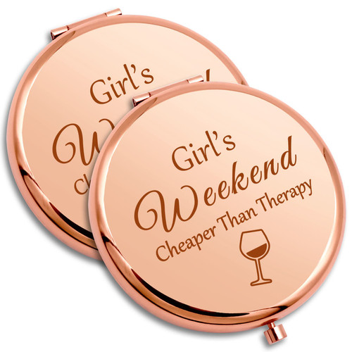 2 PCS Girls Weekend Gift for Girls Getaway Gift Compact Makeup Mirror Friendship Gift Trip Gift for Teens Sister Best Friend Daughter Bachelorette Party Gift Vacation Gift Travel Makeup Mirror 2 Pack