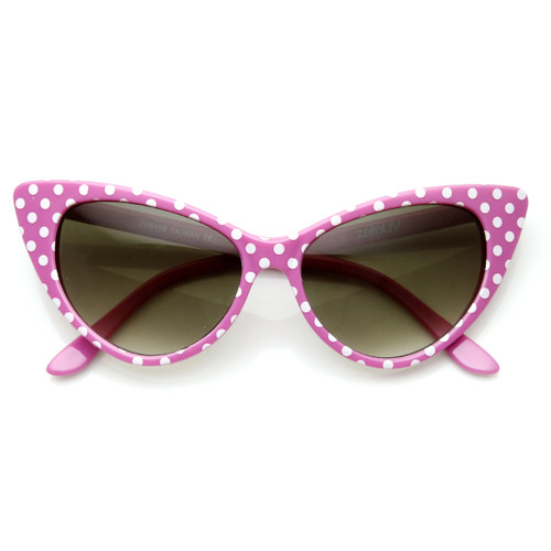 zeroUV - Women's Retro Polka Dot Oversize Cat Eye Sunglasses 54mm (Pink-White/Smoke Gradient)