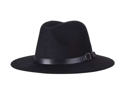Women Classic Wide Brim Fedora Hat with Belt Buckle Panama Hat