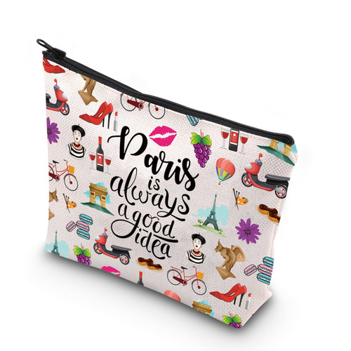 WCGXKO Paris Travel Gift Paris City Skyline Paris Is Always A Good Idea Zipper Pouch Makeup Bag (Paris Is bag)