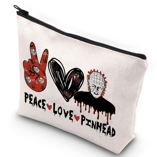 WZMPA Hellraiser Cosmetic Bag Hellraiser Pinhead Fans Gifts Peace Love Pinhead Makeup Zipper Pouch Bag For Friend Family (Peace Pinhead)