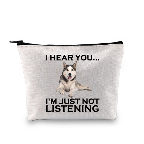 XYANFA Siberian Husky Makeup Bag Husky Gifts For Husky Lovers Husky Owner Gift Husky Dog Cosmetic Bag (JUST NOT LISTENING)