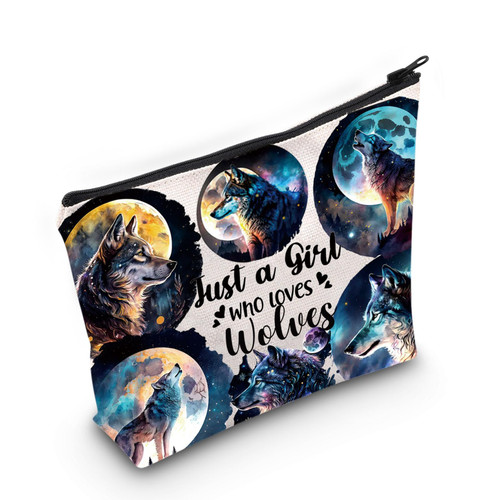 LEVLO Funny Wolf Cosmetic Bag Animal Lover Gift Just A Girl Who Loves Wolves Makeup Zipper Pouch Bag Wolf Lover Gift (Wolves) LEVLO Funny Wolf Cosmetic Bag Animal Lover Gift Just A Girl Who Loves Wolves Makeup Zipper Pouch Bag Wolf Lover Gift (Wolves)