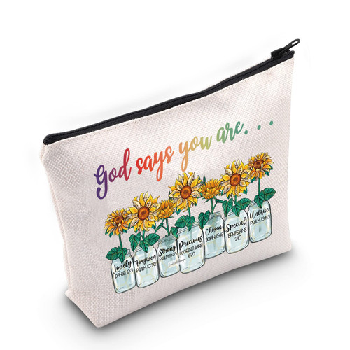 LEVLO Sunflower Plant Cosmetic Make Up Bag Gift For Crazy Plant Lady Sunflower God Says You Are Make Up Zipper Pouch Bag For Plant Lover (God Says Sunflower)