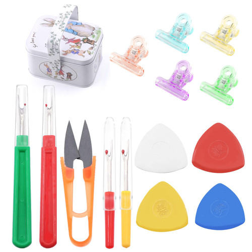 Glarks 116Pcs Seam Rippers Kit, 4Pcs Seam Rippers, 10Pcs Tailors Chalk, 1Pc Thread Snips, 100Pcs Multipurpose Sewing Clips Assorted Colors with a Cute Tin Box for Decoration, Craft and Sewing Tool