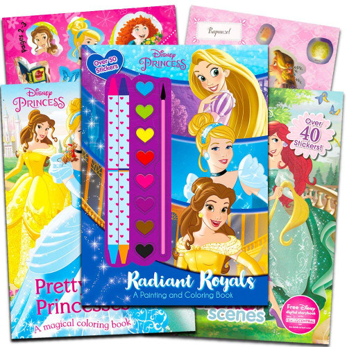 Disney Princess Color and Paint Book Set - Disney Princess Paint with Water Brush and Crayons - 100+ Pages of Coloring and Painting Fun for Kids