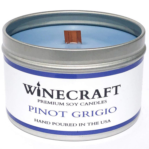 Crackling Wooden Wick - Wine Scented Soy Wax Candle - Wood Wick Campfire Ambiance for Fall Gift - (Pinot Grigio)