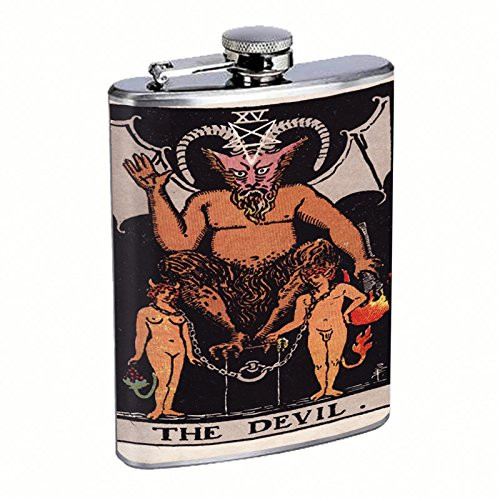 Tarot Card The Devil S17 Flask Stainless Steel 8oz Hip Silver Whiskey Drinking Spirits Liquor
