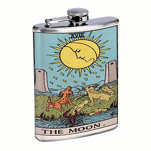 Tarot Card The Moon S20 Flask Stainless Steel 8oz Hip Silver Whiskey Drinking Spirits Liquor