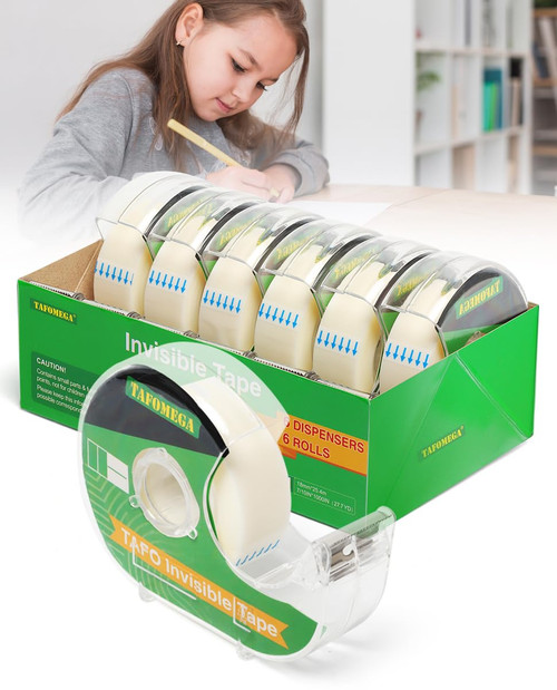 Clear Tape Invisible Tape Rolls-6 Pack Invisible Wrapping Tape with Dispensers-7/10 X 1000 Inches Gift Wrap Tape for School Students Teachers Craft Job