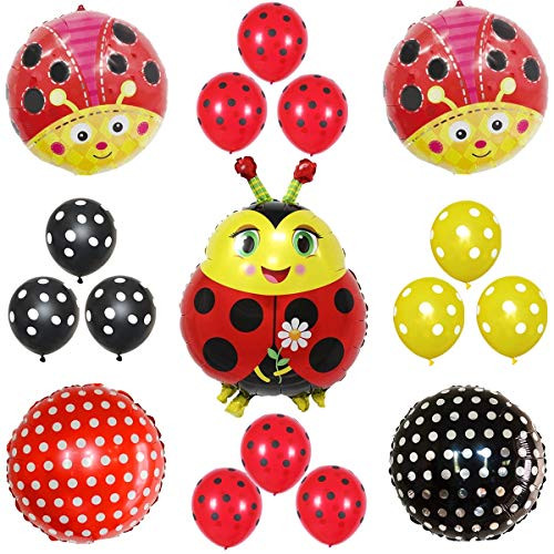 Ladybug Red Black Yellow 17pcs Balloon Pack for Birthday Baby Shower Ladybug Theme Party Decorations Supply - 24" Ladubug Balloon, 18" Foil Balloon, 12" Latex Balloon